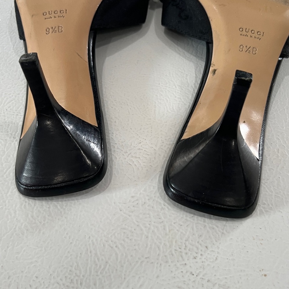 Gucci Elegant Black Women's  Kitten Sandal Mules with Gold Chain Detail 9.5 - Picture 7 of 10